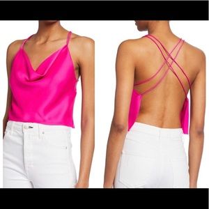 Jay Godfrey Fuschia Cross-Back Satin Crop Top